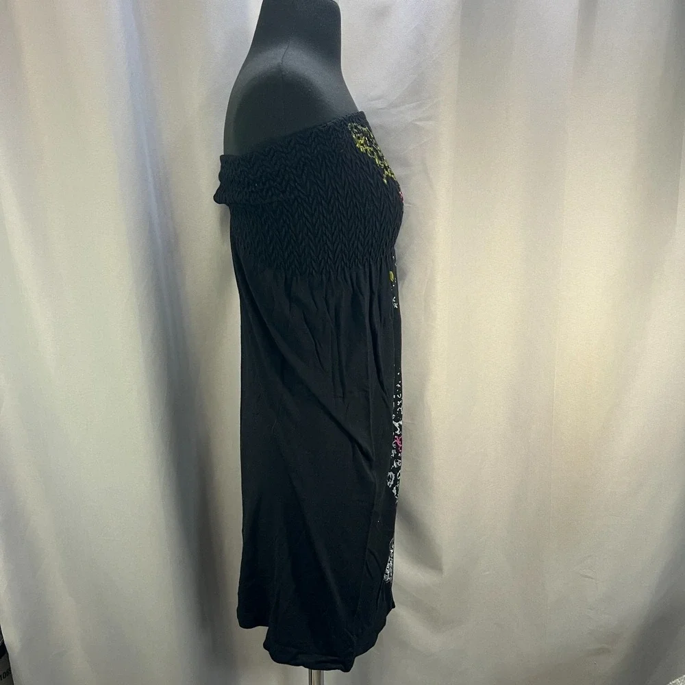 JJ Authentic Strapless Tube Dress Womens Medium Black Floral Boho Smocked Waist‎